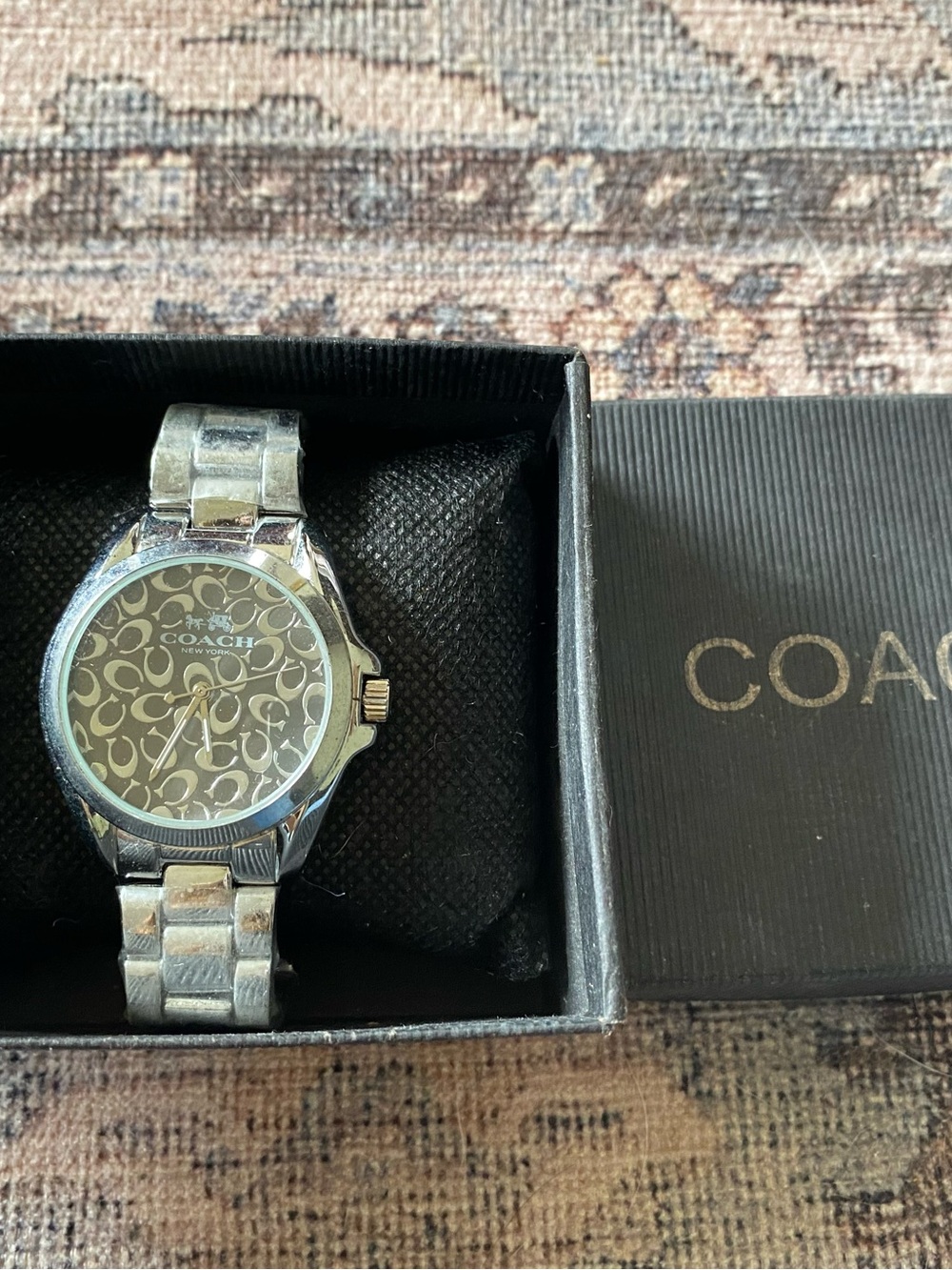 Coach Men's Silver Logo Pattern Bracelet Watch